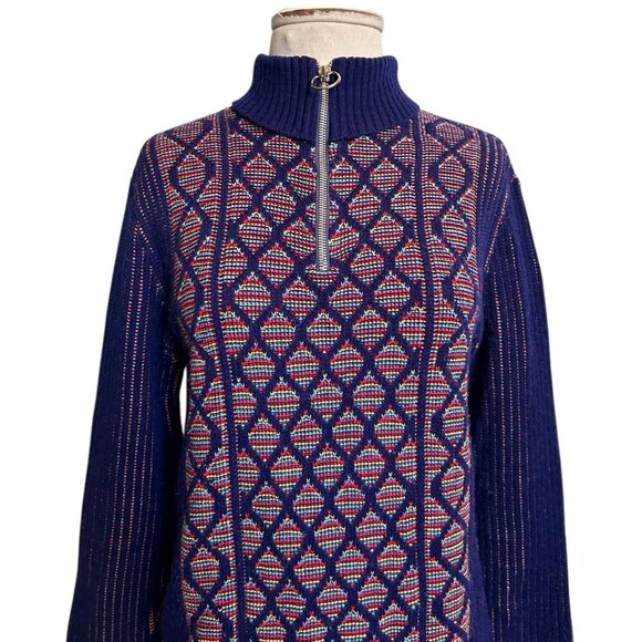 70s vintage quarter zip sweater o-ring rainbow knitted pattern turtleneck. - Picture 9 of 10